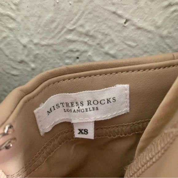 Mistress Rocks Vegan Leather Biscuit Deep Plunge Mini Dress Sz XS - Picture 5 of 7